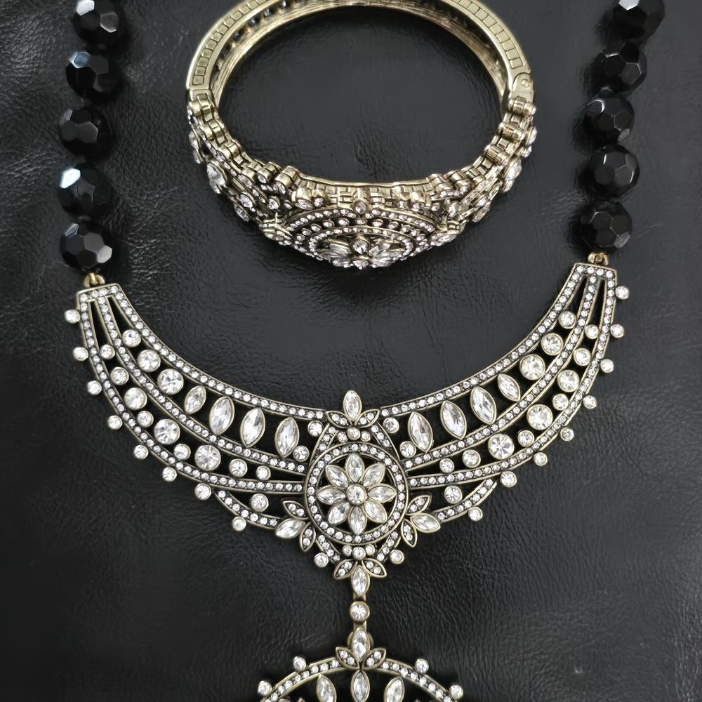 Heidi Daus French Twist Gold and Black Necklace Brooch Bracelet Set